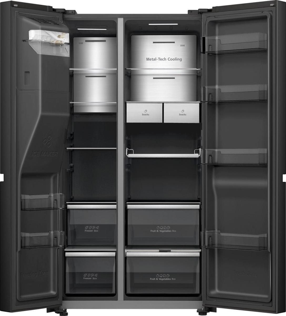 Hisense RS9P628GPFE Stand Side by Side Kombination, 91 cm breit, 614 L, ECO Modus, Eis-/Wasser Spender, WLAN, schwarz
