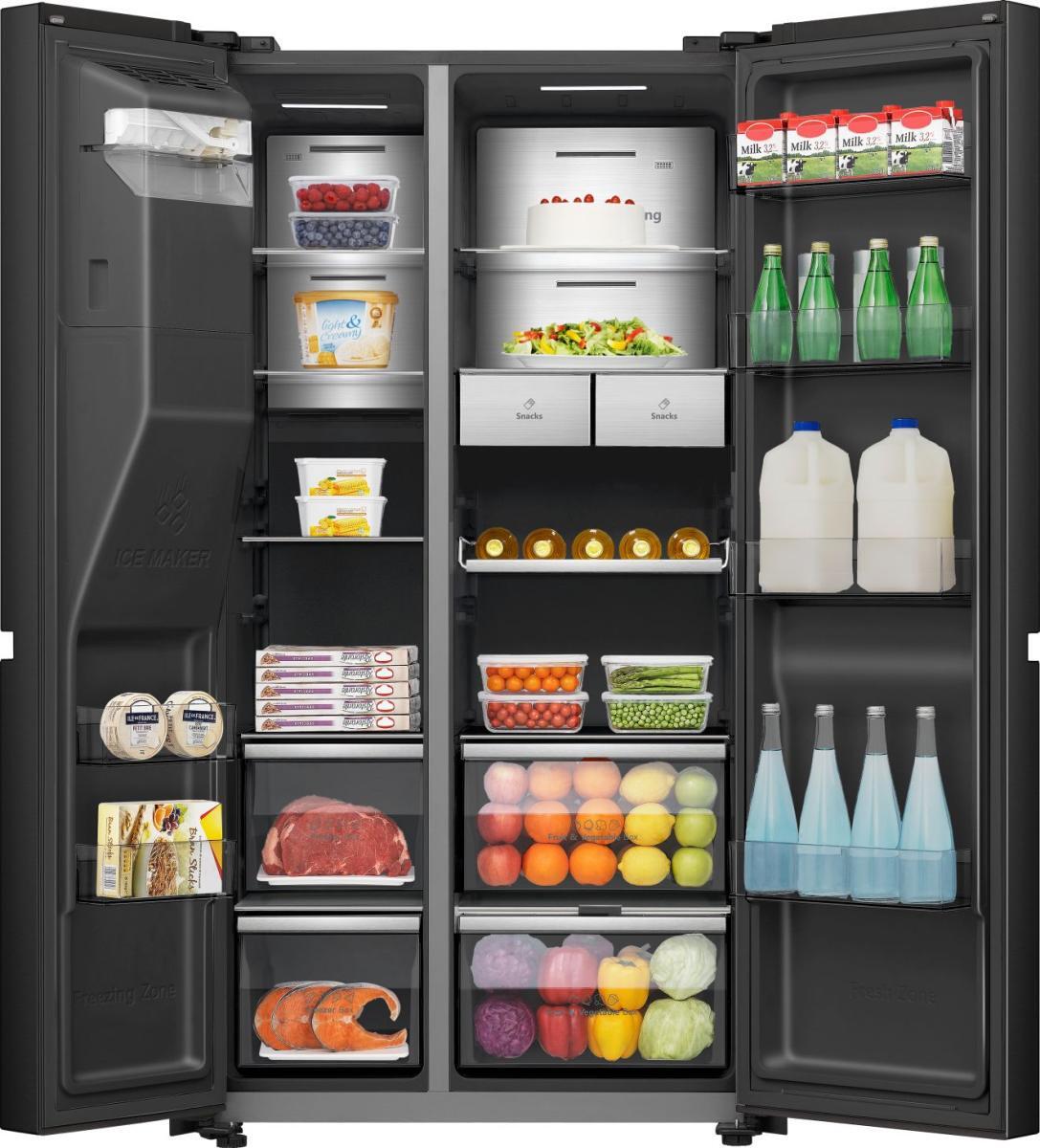 Hisense RS9P628GPFE Stand Side by Side Kombination, 91 cm breit, 614 L, ECO Modus, Eis-/Wasser Spender, WLAN, schwarz