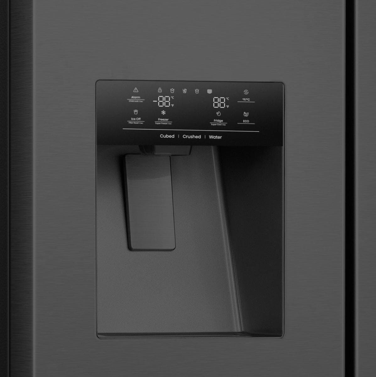 Hisense RS9P628GPFE Stand Side by Side Kombination, 91 cm breit, 614 L, ECO Modus, Eis-/Wasser Spender, WLAN, schwarz