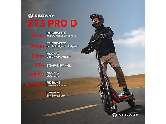 SEGWAY ZT3 Pro D E-Scooter (11 Zoll, Schwarz / Rot)