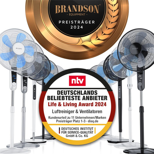 Brandson - DC Standventilator energiesparend ECO - Fernbedieung - Brushless Silent Motor -sehr leise - Oszilation 60° 90° 120° - Ventilator Timer