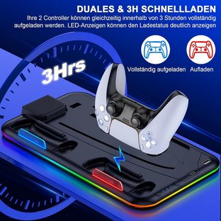 TOOMOKE PS5 Ständer mit 3 stufig Lüfter und RGB Licht Controller-Ladestation