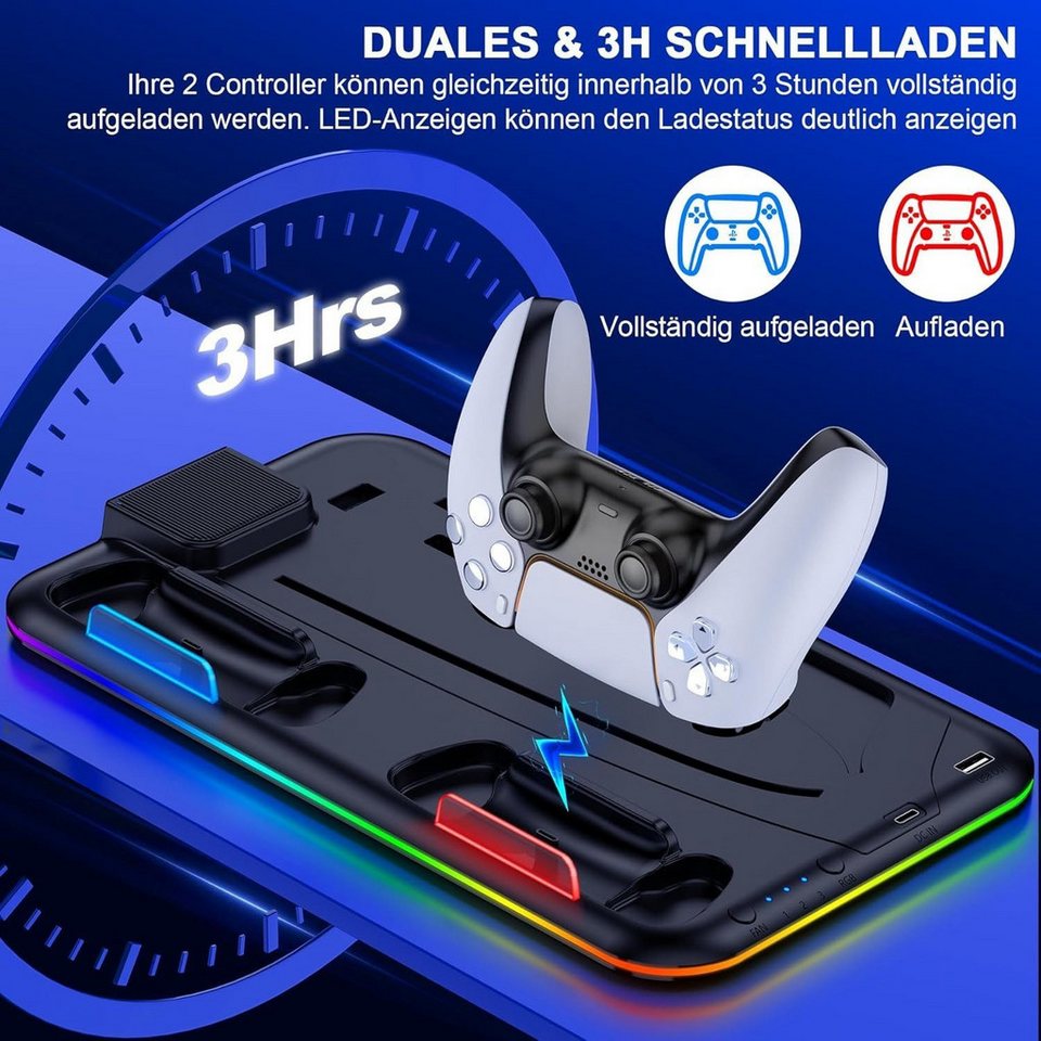 TOOMOKE PS5 Ständer mit 3 stufig Lüfter und RGB Licht Controller-Ladestation