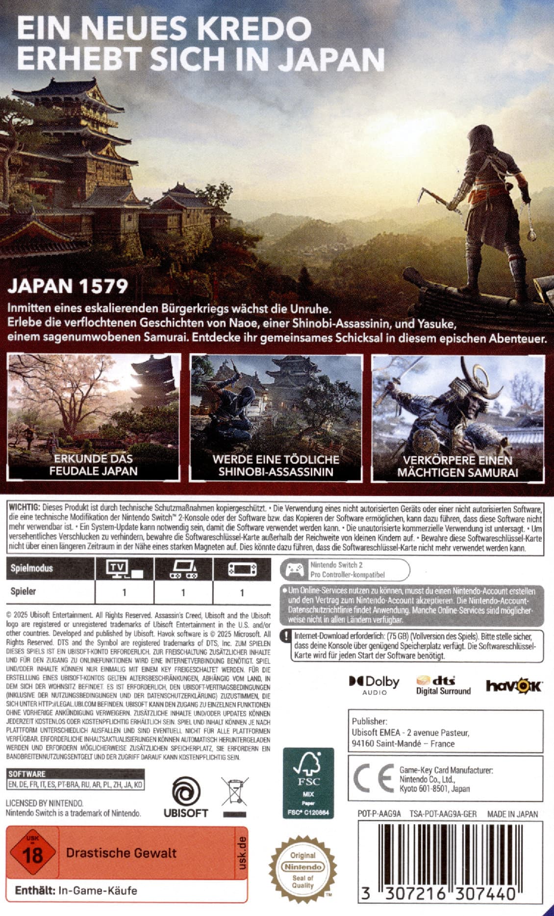 Assassin's Creed Shadows (Key Card) - Nintendo Switch 2